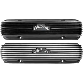 E41303 Edelbrock Performance Products 1962-79 Pontiac Classic Aluminum Finned Valve Covers Black Powder Coated