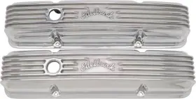 E4144 Edelbrock Performance Products 1959-86 Chevrolet Small Block Classic Polished Aluminum Finned Valve Covers With