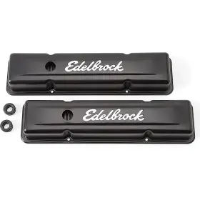 E4443 Edelbrock Performance Products 1959-86 Chevrolet Small Block Black Signature Series Low Profile Valve Covers