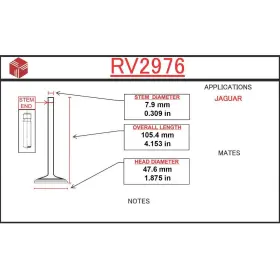 Rv2976 Itm Engine Components Intake Valve For Select 57-74 Jaguar Models