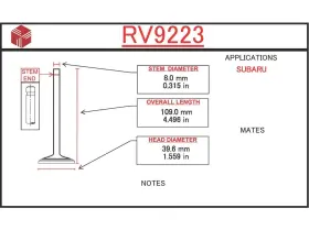 Rv9223 Itm Engine Components Intake Valve