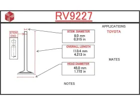 Rv9227hp Itm Engine Components Intake Valve