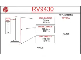 Rv9430 Itm Engine Components Intake Valve