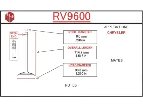 Rv9600 Itm Engine Components Intake Valve