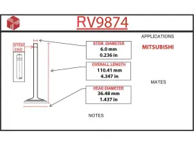 Rv9874 Itm Engine Components Intake Valve