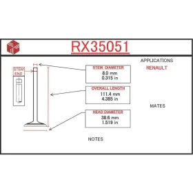 Rx35051 Itm Engine Components Exhaust Valve For 84-90 505 Fuego R18i