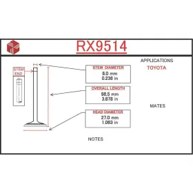Rx9514 Itm Engine Components Exhaust Valve For Select 91-01 Toyota Models