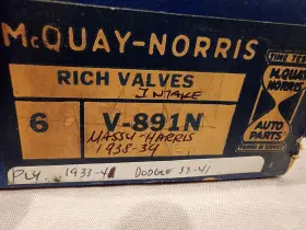 V-891n Mcquay-norris Nos 6 Rich Valves 1933-1941 Plymouth Dodge Massey Harris