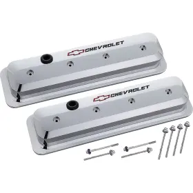 D141844 Proform Auto Parts 1987-02 Slant-edge Cast Aluminum Center Bolt Valve Covers - Bowtie Chrome With