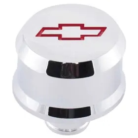 D141853 Proform Auto Parts Slant-edge Die-cast Aluminum Breather Cap - Bowtie Chrome With Red Recessed