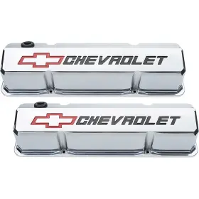 D141927 Proform Auto Parts 1958-86 Slant-edge Die-cast Aluminum Valve Covers - Bowtie Polished With