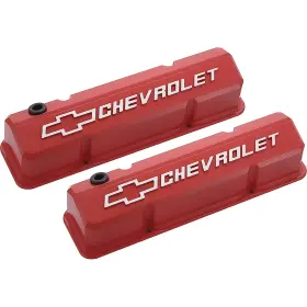 D141931 Proform Auto Parts 1958-86 Slant-edge Die-cast Aluminum Valve Covers - Bowtie Red With Milled