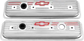 G7198 Proform Auto Parts 1987-up Small Block 305-350ci Chrome Center Bolt Valve Covers With Red Bow Tie