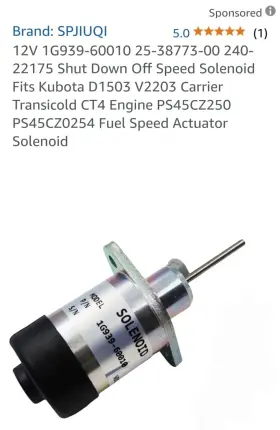 1g939-60010 Spjiuqi 25-38773-00 12v Fuel Speed Solenoid For Kubota D1503 V2203 Engine