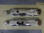 Edelbrock #4491 Sig. Valve Covers Chry. B/rb 383 - 440 & Mr. Gasket Breathers Used. Price: $75.00.
