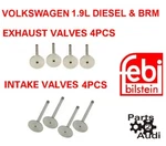 Engine Intake Exhaust Valves Set 8PC Kit For Vw Tdi Diesel 1.9L Brm Eng, Febi New. Price: $125.99.
