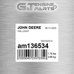 AM136534 Tail Light Fits John Deere (surplus Open Box) New. Price: $210.79.