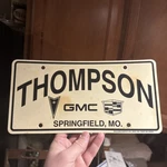 Vtg Thompson Gmc License Plate Springfield Missouri Plastic Used. Price: $12.74.